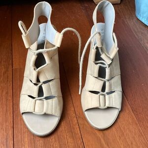 Hinge Tan Lace up Open Heeled Boots